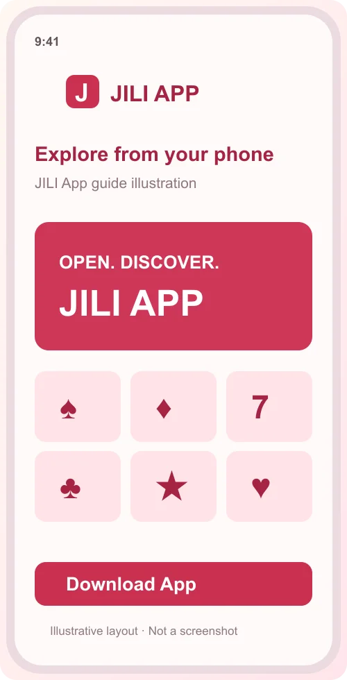 Illustrative mobile app overview with game tiles and a download button.