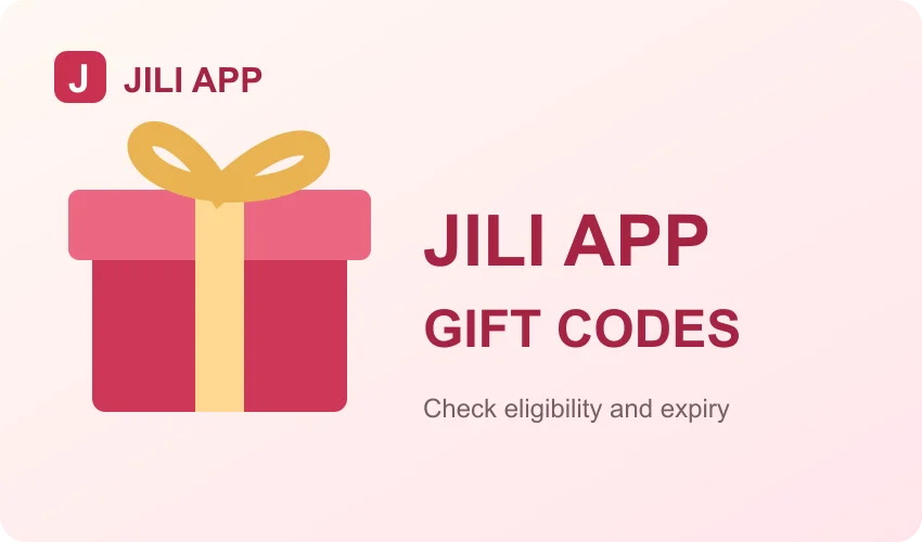 JILI App gift-code illustration with a wrapped gift and a reminder to check eligibility and expiry.