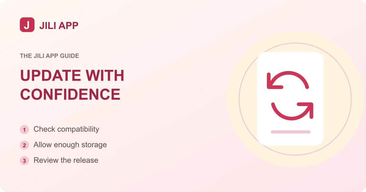 APK update checklist for device compatibility, free storage, and release information.